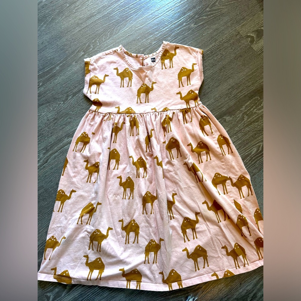 Tea Collection Girls Short Sleeve Pink Camel Dress